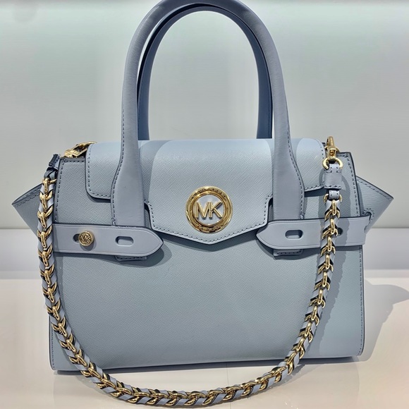 pale blue patent handbag